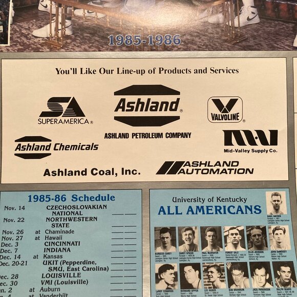 Vintage 85-86 University of Kentucky Wildcat Basketball Poster Schedule Calendar - Picture 4 of 15